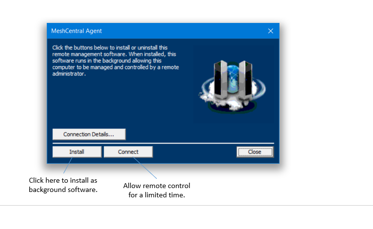MeshCentral Agent install window